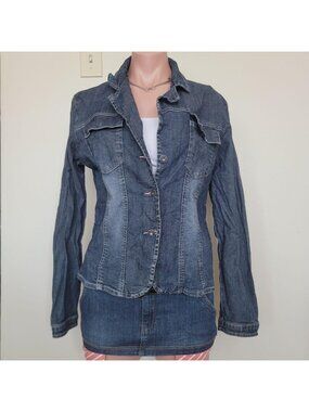Denver Hayes Vintage Blue Grunge Skater Denim Jacket (M)